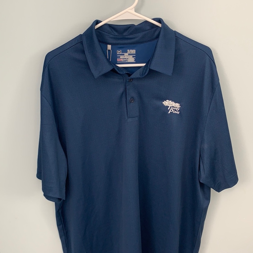 Under Armour golf shirt with Torrey Pines Logo. Herringbone print